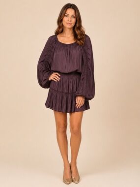 Ramy Brook Silvy Smocked Mini Dress in Raisin XS